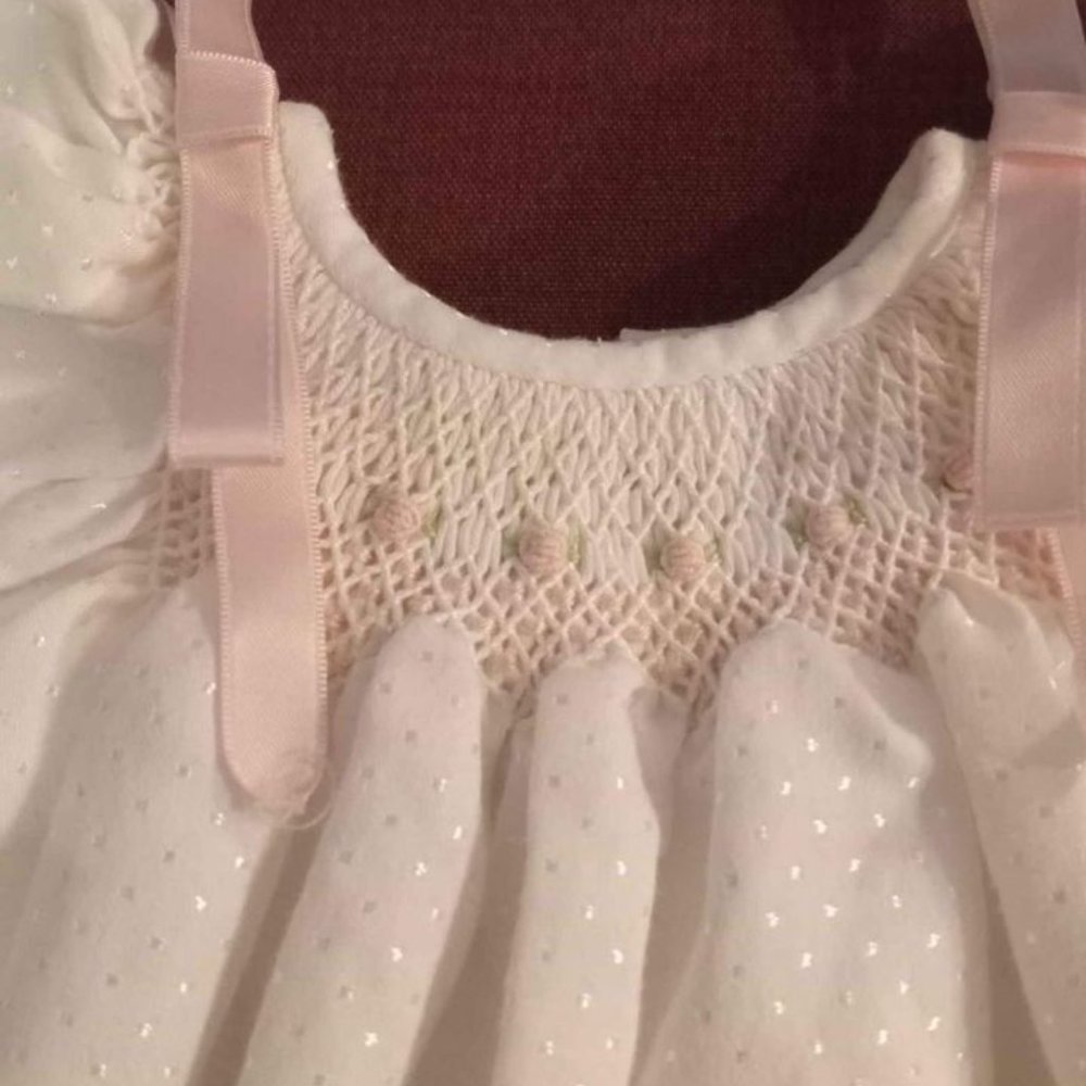 Hand Crafted, Smocked Baby Gown, Made in France by Luz Lyon